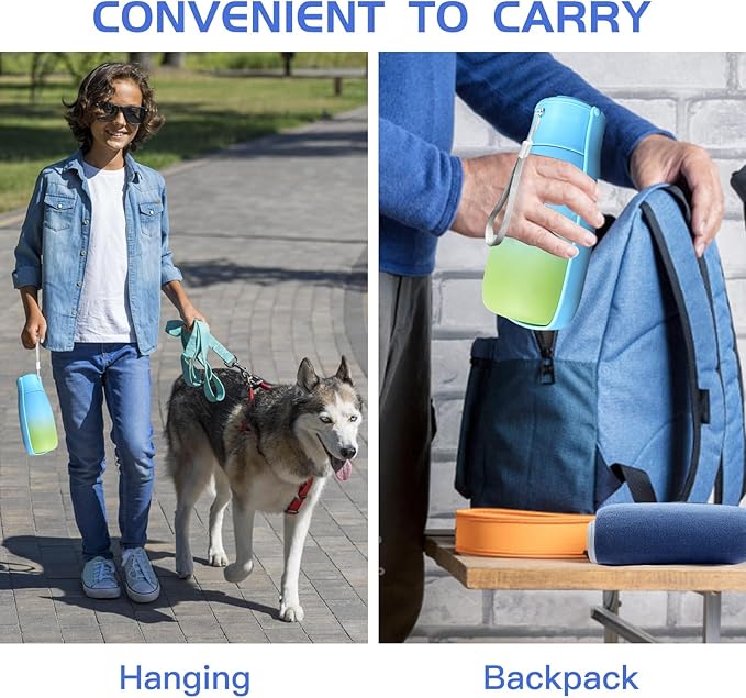 Travel Dog Water Bottle Dispenser-Food Grade Plastic, Portable Dog Water Bowl for Small Medium Large Dogs Puppy, Dogs Essentials for Outdoor Walking Hiking, Dog Gifts (19Oz, Blue&Green)