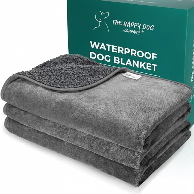 100% Waterproof Blanket for Bed - Soft Fleece Washable Waterproof Dog Blankets for Large Dogs, Pet Blankets for Bed/Couch/Dog Crate, Reversible Fluffy Furniture Protector, 60x79, Dark Gray/Gray