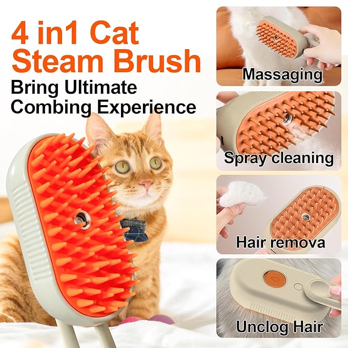4-in-1 Steam Brush for Dogs & Cats - Pet Grooming Brush with Steam, Deshedding, Bath Spray & Massage, Professional Grooming Tool for Indoor Cats and Long/Short Hair Pets (Green)