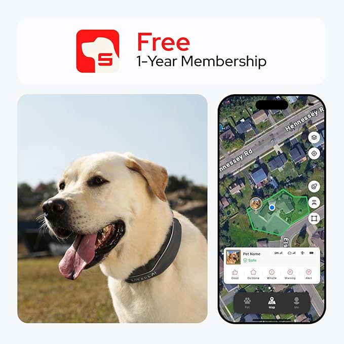 SATELLAI GPS Dog Collar, Red [Free 1-Year Membership] The Most Advanced Dog Wireless Fences with AI Analysis, Precise Position, 5-Day Battery, and IP68 Waterproof, Flexible Virtual Fencing for Dogs