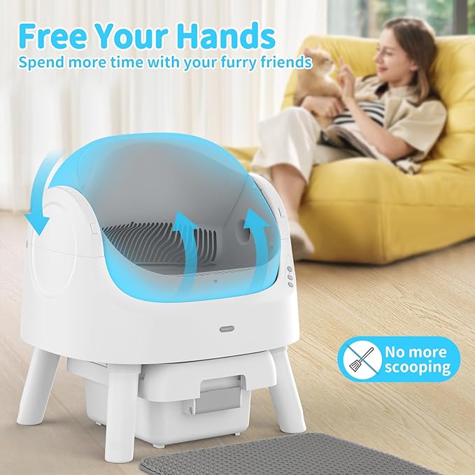 Self Cleaning Cat Litter Box, Automatic Litter Box for Multiple Cats, Integrated Safety Protection with Open-Top Design