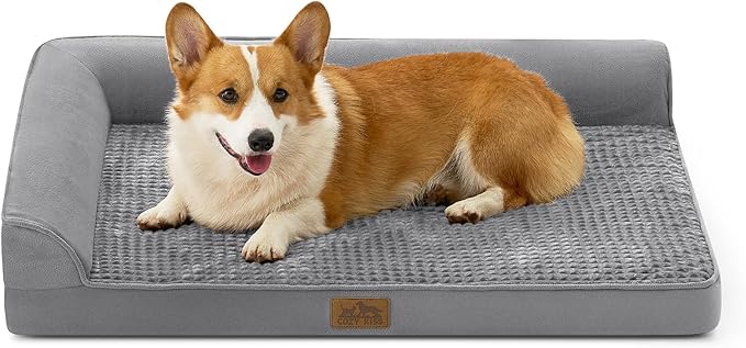 Orthopedic Dog Bed for Large Medium Size Dog, Dogs Crate Bed, L Shaped Foam Anti-Slip Bottom Pet Cat Sofa with Washable Removable Cover, Suitable for Pet Up to 75 lbs, 36x27x6.5 inch, Grey
