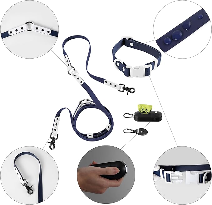 WLK1005J-5SET Luna Medium 8FT Adjustable 6-in-1 Waterproof Hands-Free Leash and Collar with LED Flashlight, Bag Dispenser, and Poop Bag Holder, Highball