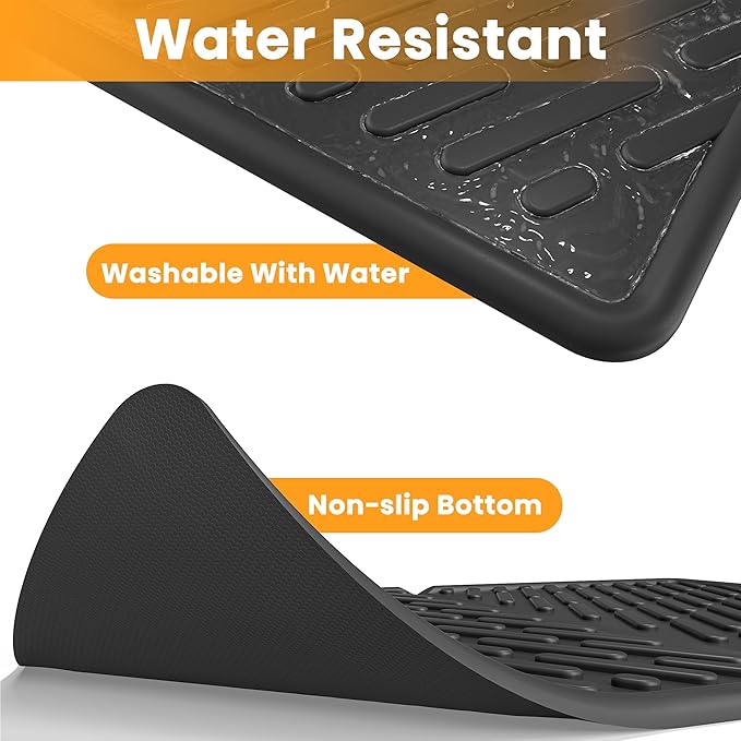 Pieviev Cat Litter Box Mat, 24"x 17" EVA Scratch Resistant Litter Trapping Mat, Easy Clean for Scatter Control, Soft on Kitty Paws, Waterproof & Urine Proof for Indoor Use, Black