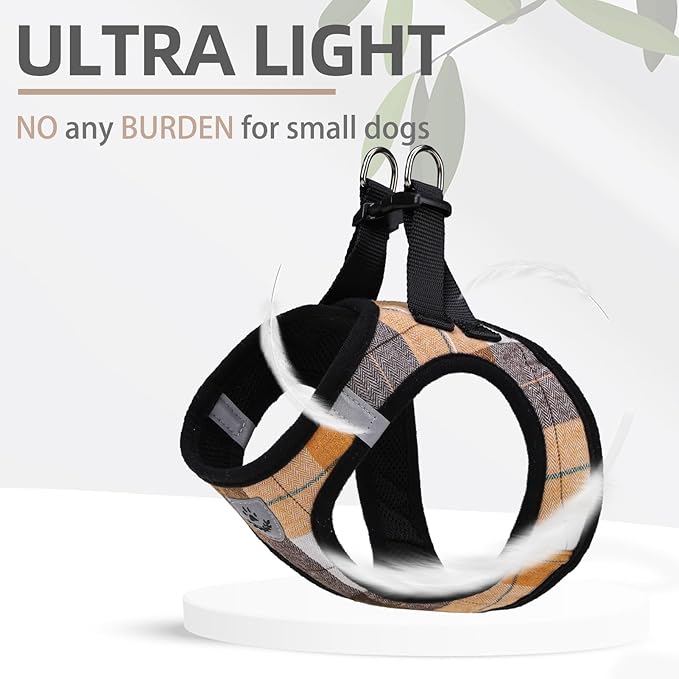 PUPTECK Adjustable Dog Harness Collar and Leash Set Step in No Pull Pet Harness for Small Medium Dogs Puppy and Cats Outdoor Walking Running, Soft Mesh Padded Reflective Vest Harnesses, Orange XS