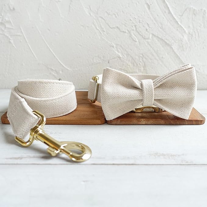 Polyester Personalized Dog Collar with Name and Phone Number, Customizable Laser-Engraved Collar with Metal Quick Release Buckle for Dogs (Beige)