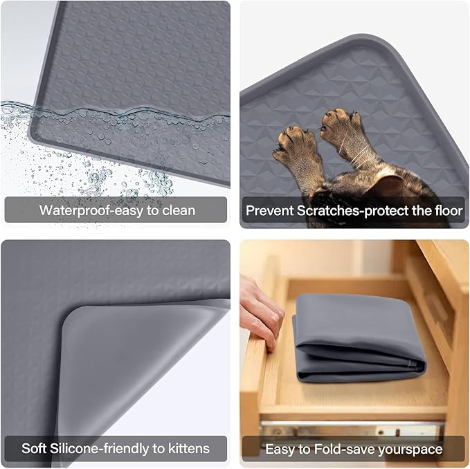 51" x26" Cat Litter Mat Lanstics Cat Mat for Litter Box Large Silicone Litter Box Mat for Kitty Scatter Control Floor Protect (Grey)