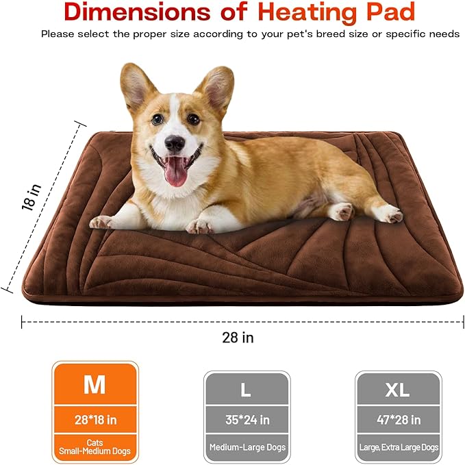 Dog Heating Pad with Washable Cover, Soft Plush Pet Heating Pad with 9 Adjustable Temperature, Timer, Chew-Resistant Cord, Waterproof Electric Heated Pet Bed Mat for Dogs and Cats Indoor
