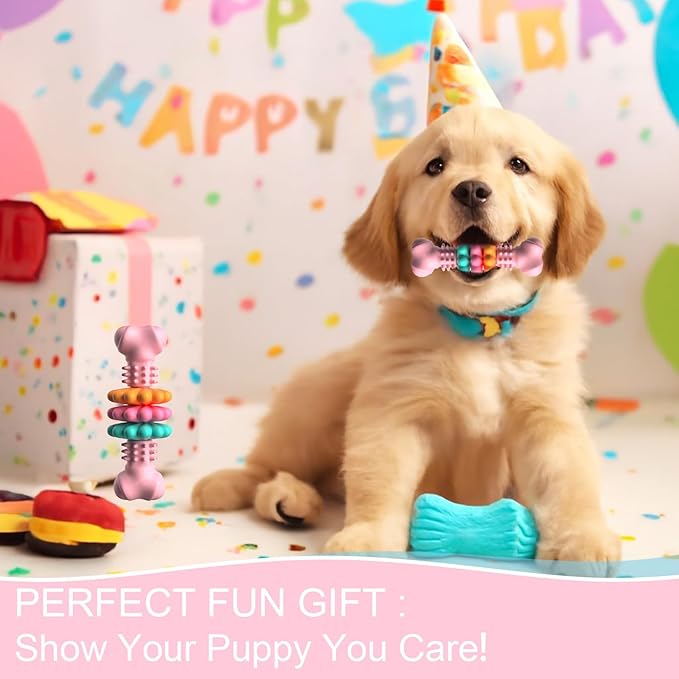 Puppy Chew Toys for Teething, Indestructible Dog Chew Toys for Aggressive Chewers - Small & Medium Breeds, Tough Rubber Bone Puppy Toys to Keep Them Busy & Relieve Anxiety