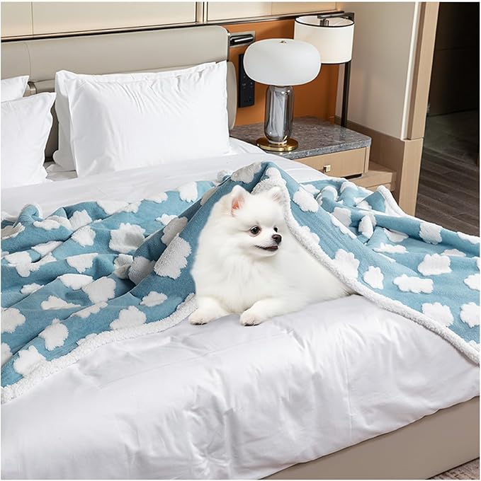 Waterproof Pet Blanket,Dog Blue Dog Blankets for Bed Covers Couch Sofa Stylish Jacquard Pets Throw Blankets for Puppy Cats Washable Reversible Furniture Protection Covers (Blue Cloud,M)