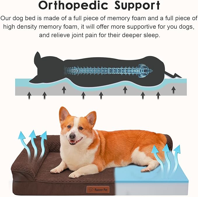 Orthopedic Dog Beds for Large Dogs, Memory Foam Dog Beds Large Sized Dogs, Washable Removable Cover, Nonskid Bottom, Waterproof, for Indoor, Outdoor, Crate ＆ Car Use, 36x27x6 Inches, Brown Grey