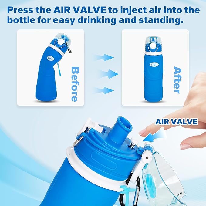 Kemier Collapsible Silicone Water Bottles-750ML,Medical Grade,BPA Free Travel Water Bottle Can Roll Up,26oz,Leak Proof Foldable Sports & Outdoor Water Bottles