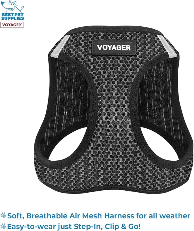 Voyager Step-in Air All Weather Mesh Harness and Reflective Dog 5 ft Leash Combo with Neoprene Handle, for Small, Medium and Large Breed Puppies by Best Pet Supplies - Gray (2-Tone), M (Pack of 2)