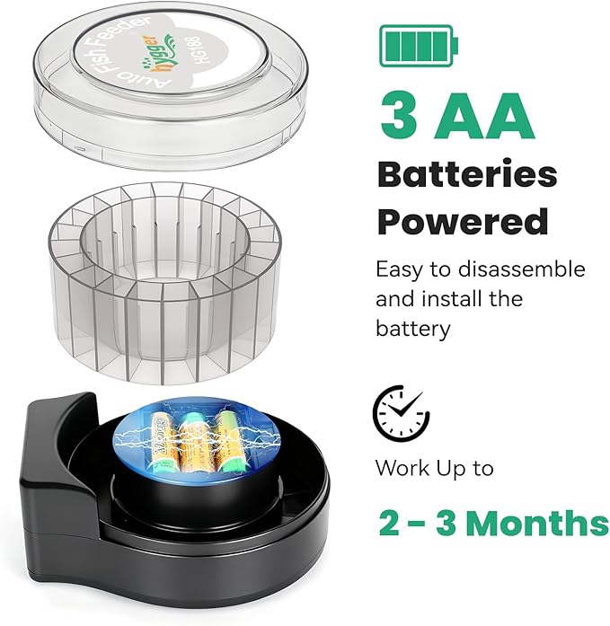 hygger Automatic Fish Feeder for Aquarium: Auto Fish Food Dispenser with LED Display & Timer, Aquarium Vacation Feeder with 3 AA Batteries for Betta Turtle Goldfish