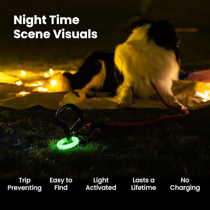 Dog Tie Out Stake for Outdoor Adventures - Glow in The Dark, Heavy Duty - for Large Dogs Up to 210 lbs, Rust-Proof, Durable - Portable for Camping, Beach, or Yard - Compatible with Any Leash