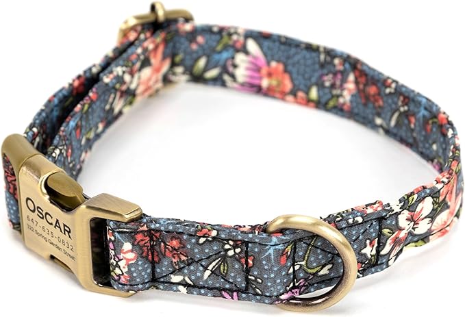 Personalized Dog Collar with Name and Phone Number Engraved,Adjustable Custom Puppy Collar,Organic Cotton Pet Collar for Small Medium Large Boy Girl Dogs