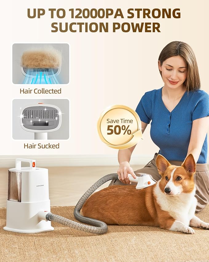 Dog Grooming Vacuum Kit for Shedding: Pet Hair Brush Groomer Pro Attachment Fur Machine Cat Clippers Deshedding Suction Cleaner Home Trimmer Tool Doggie Doggy System Remover Electric Shaver Cut