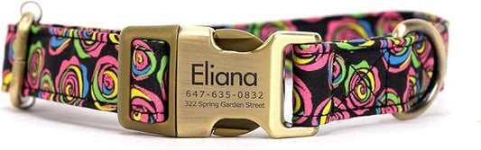 Personalized Dog Collar with Name and Phone Number Engraved,Adjustable Custom Puppy Collar,Organic Cotton Pet Collar for Small Medium Large Boy Girl Dogs