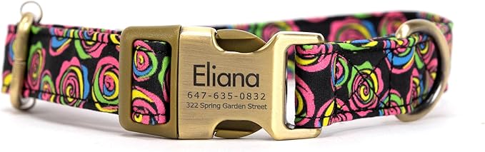 Personalized Dog Collar with Name and Phone Number Engraved,Adjustable Custom Puppy Collar,Organic Cotton Pet Collar for Small Medium Large Boy Girl Dogs