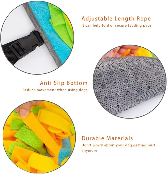 Snuffle Mat for Dogs - Interactive Dog Feeding Mat with Squeaky Center & 2 Spikey Balls | Mental Enrichment Toy for Small, Medium, Large Dogs | Slow Feeder, Machine Washable, Non-Slip Base