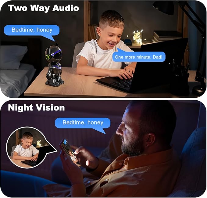 Cameras for Home Security Indoor Robot, 2K 2.4&5Ghz Indoor Camera WiFi Wireless Pet/Nanny/Dog Camera Phone App, Human Detection Color Night Vision, 2 Way Talk, AI Notification Smart Search Monitor Cam