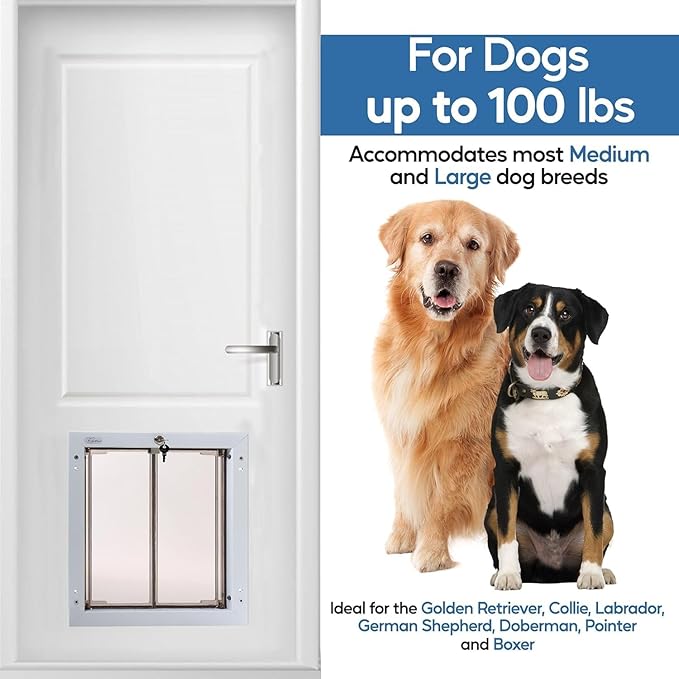 Plexidor Performance Door Mount Pet Doors - with Lock and Key - Energy Efficient Two Panel - White