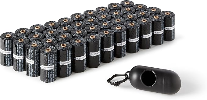 Amazon Basics Dog Poop Bags with Dispenser, 600 Count, Enhanced for Guaranteed Leakproof, Unscented, Includes Leash Clip
