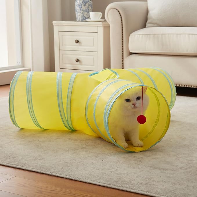 Cat Tunnels for Indoor Cats 3 Way Play Toy Kitty Tunnel Peek Hole Toy with Ball for Cat Tube Fun for Rabbits Kittens and Dogs