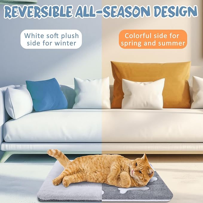 VitalCozy 2 Pack Self Warming Cat Mat Self Heating Pad Bed Reversible Machine Washable Reflects Body Heat Warm Thermal Pet Pad Crate Blanket for Feral and Indoor Cat (Grey,22'' X 18'',Bone)