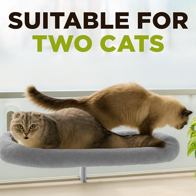 Cat Window Perch – Strong 6 Suction Cup Cat Hammock Bed That Holds up to 50 lbs with Washable Reversible Cover, Sturdy Metal Frame for Indoor, Window or Wall Mounted Perch (Gray)