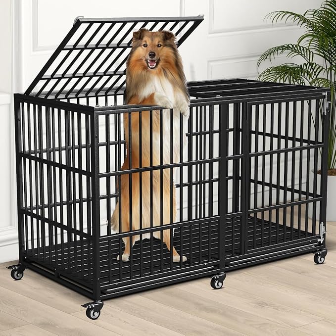 64 inches Heavy Duty Dog Crate, Oversize Dog Crate for Giant Dogs, Extra Large Double Dog Cage with Large and Spacious Space, Two Doors with Four Locks for All Large Dog Breeds