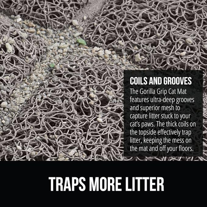 GORILLA GRIP Cat Litter Box Mat, Water Resistant, US Designed Kitty Litter Trapping Mats, Easy to Clean, Scatter Control, Less Mess and Clean Floors, Kitten Supplies for Indoor Cats, 24x17 Gray