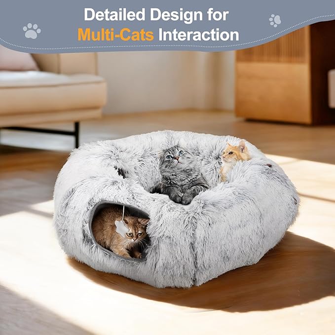 Cat Tunnel Bed for Indoor Cats - Christmas Tree Skirts Washable Warm Soft Indoor Cat Donut Tunnel, Multifunctional Cat Interactive Playground Toys for Felines Pet Christmas Decoration