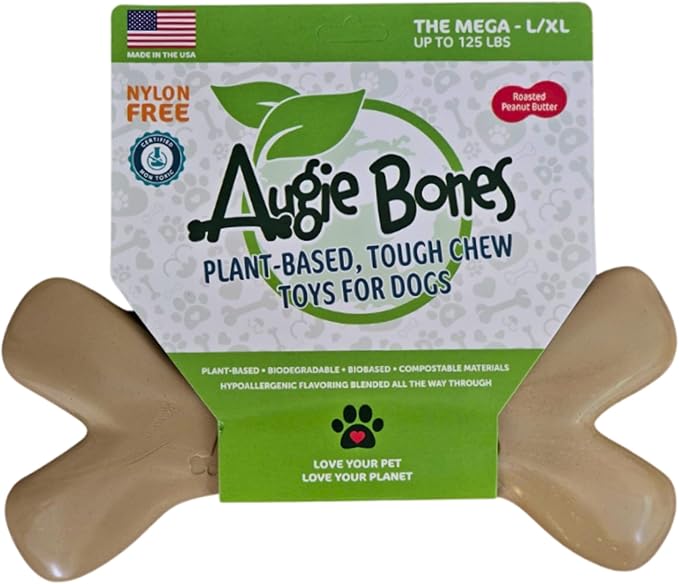 Non-Toxic Dog Toys - Sustainable Peanut Butter Flavored Dog Chew Toys for Aggressive Chewers - Plant-Based Bioplastic Pet Toys - Made in The USA (Mega)