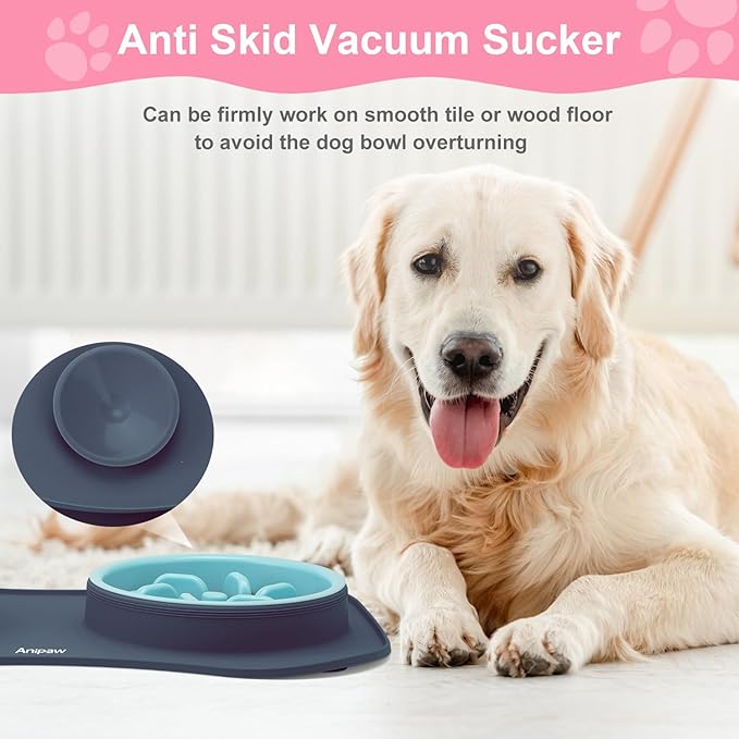 Slow Feeder Dog Bowls 3 in 1 Stainless Steel Dog Food and Water Bowls with Non-Spill and Non-Skid Silicone Mat to Slow Down Eating for Large Medium Small Breed Size Dogs and Cats (Light Grey)