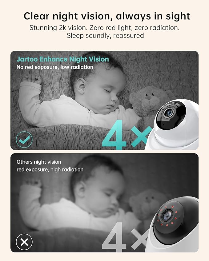 Jartoo 2K Video Baby Monitor with 2 Cameras and Audio, Long Range Baby Monitor No WiFi, 5.5" Split Display, VOX - AI Cry Detect, ANR, IR Night Vision, 2-Way Audio, 6000mAh