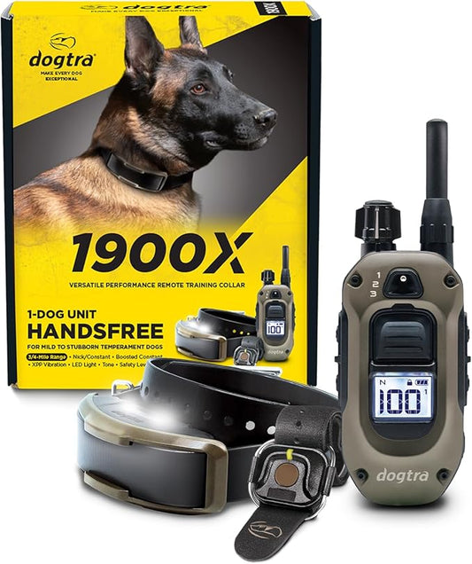 Dogtra 1900X Handsfree E-Collar for Dog Training - 3/4 Mile Range, for Dogs 45 lbs+, Waterproof, 100 Stimulation Levels, Vibration, Tone, Rechargeable - Hands-Free Remote for Dog Owners and Trainers
