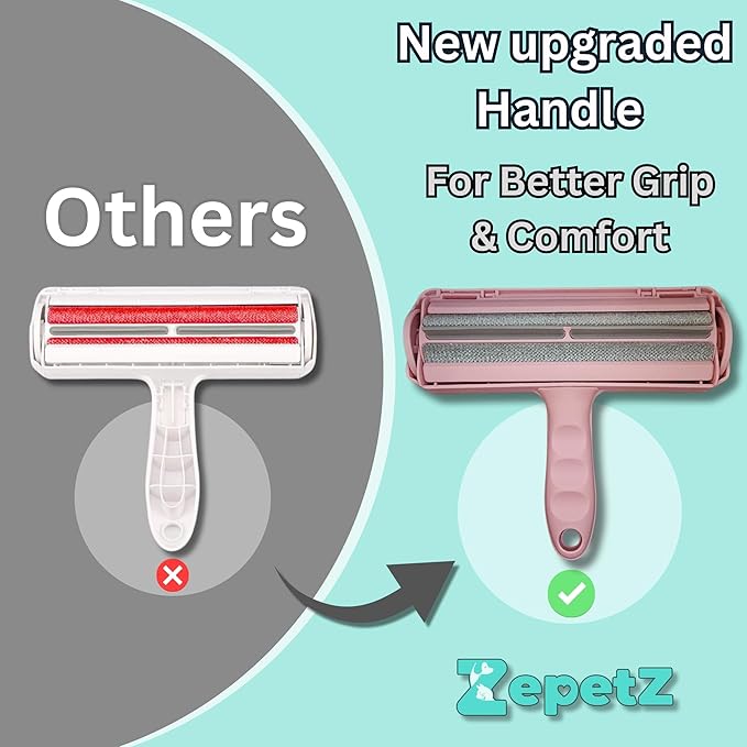 Pet Hair Remover Roller – Reusable Self-Cleaning Fur Removal Tool for Dogs & Cats – Ergonomic & Eco-Friendly Lint Roller for Couch, Carpet, Bed, Car Seat & More (Pink)