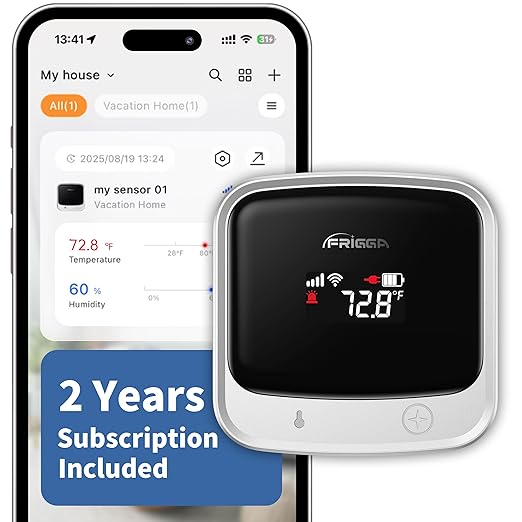 Frigga 4G Cellular & WiFi Temperature Humidity Monitor, 2 Years Subscription Included, Remote Temperature Sensor with App, Email, Voice Alerts for RV, Pets Safety, Vacation Home Monitoring, S0