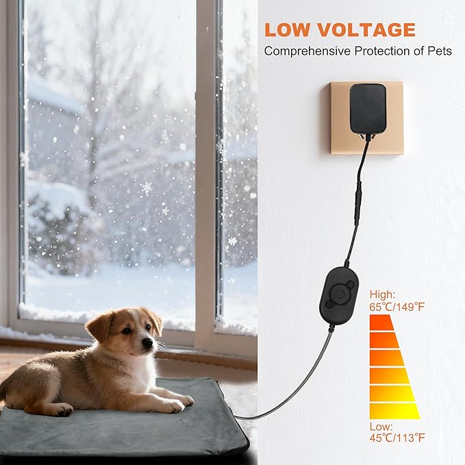 Dog Heating Mat, 22x18in Waterproof Pet Pad for Dogs Smart Thermostat Switch, Whelping Supplies Heated Dog Bed, Puppy Heating Pad Mat