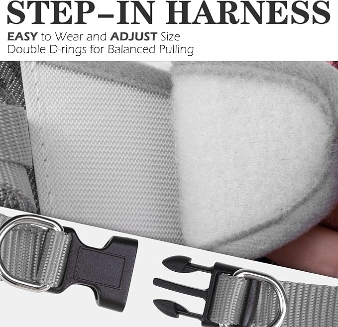 EXPAWLORER Classic Plaid Puppy Harness - Dog Collar and Leash - Soft Mesh Padded Adjustable Step in Small Dog Vest Harness No Pull, Reflective Escape Proof for Outdoor Walking, Grey Small