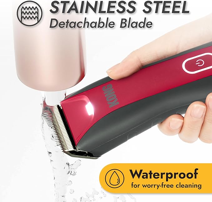 Kong 3-Speed Cordless-Corded Dog Clipper Kit – Stainless Steel Blade, Waterproof, LED Spotlight, Use-While-Charging, 6 Guide Combs, Ergonomic Handle – Red/Gray, All Coat Types