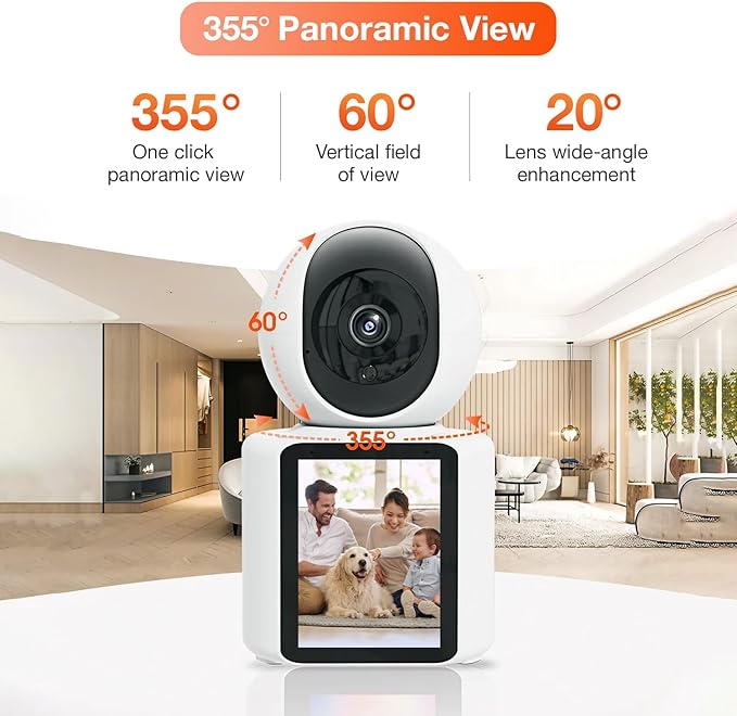 2 Way Video Calling Camera, Dog Camera with Phone App, 2.4G WiFi Only, 360° PTZ Pet Monitor Cam with Speaker, 2.8" Display Doggy Cam, Motion Detector, 1 Click Call, in-House Monitoring Pet/Baby/Nanny