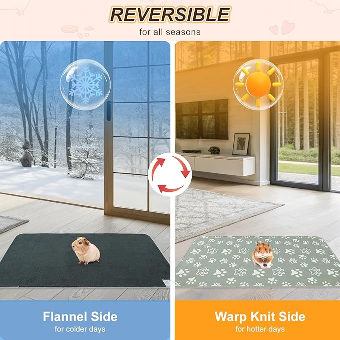 BEAUTYZOO 2 Pack Guinea Pig Cage Liners, Washable Reversible Fleece Guinea Pig Bedding, Waterproof Super Absorbent Pee Pads for Small Animals Rabbit Hamster Bunny - 16"x24" Grey