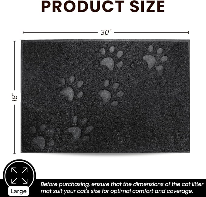 Andalus Large Cat Litter Mat, Pack of 1 - Waterproof, Non-Slip & Easy to Clean Cat Litter Box Mat for Extra Efficient Pet Litter-Trapping, Black (30” X 18”)