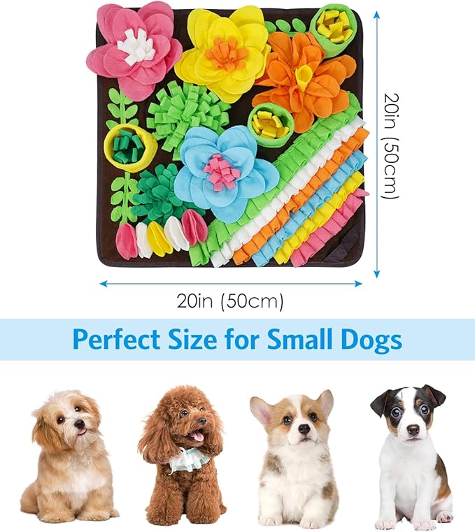 AMIR Snuffle Mat for Dogs, Sniff Mat Slow Feeding, Encourages Natural Foraging Skills, Slow Eating, Help Stress Relief and Training, Large Snuffle Mat, Dog Puzzle Toys, 20 inch Brown