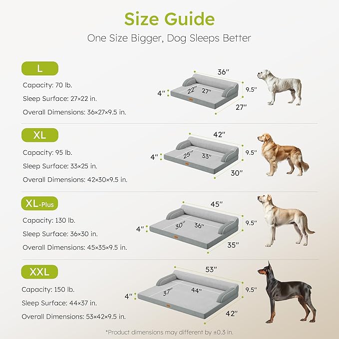 XL Orthopedic Dog Bed, Extra Large Dog Bed, Dual-Sided Pet Cooling Beds with Memory Foam Washable Cover Nonslip Bottom, Waterproof XLarge Pet Couch Beds with Bolsters, Light Grey