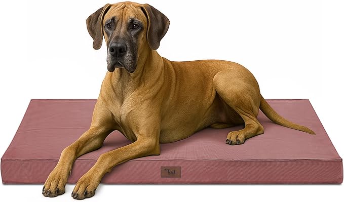 Outdoor Extra Large Dog Bed, Jumbo Waterproof Dog Bed for Large Dogs, Orthopedic Egg Crate Foam Pet Mat with Removable Oxford Cooling Cover, Pink