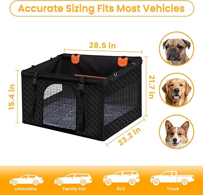 XL Large Dog Car Seat Cover with Dog Bed Mat for Back Seat Half - Single Seat Travel Hammock Extender, Waterproof Hard Bottom for Medium & Large Dogs, Car SUV Truck Vehicle