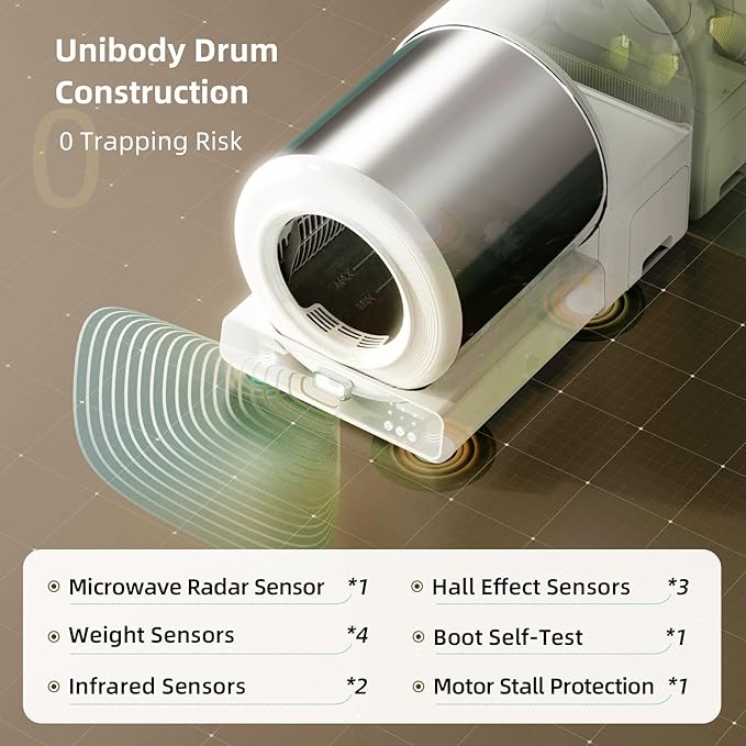 uahpet Stainless Steel Self Cleaning Cat Litter Box, Automatic Cat Litter Box with APP Control, Lower Entry, Safety Sensors Includes Mat & Trash Bags